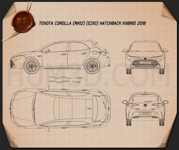 Toyota Corolla hatchback hybrid 2018 Disegno Tecnico