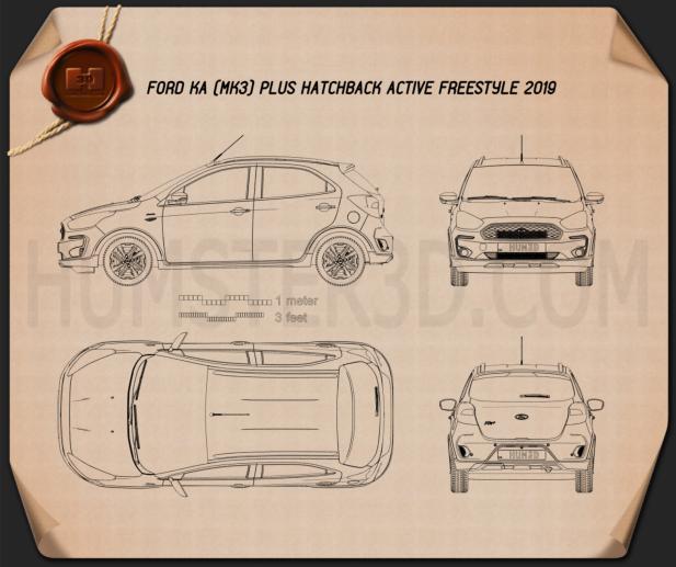 Ford Ka plus Active Freestyle hatchback 2019 Disegno Tecnico