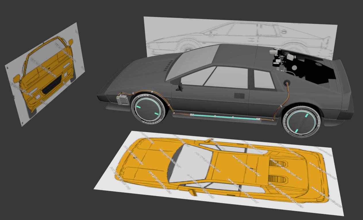 proces of modeling the car and scene