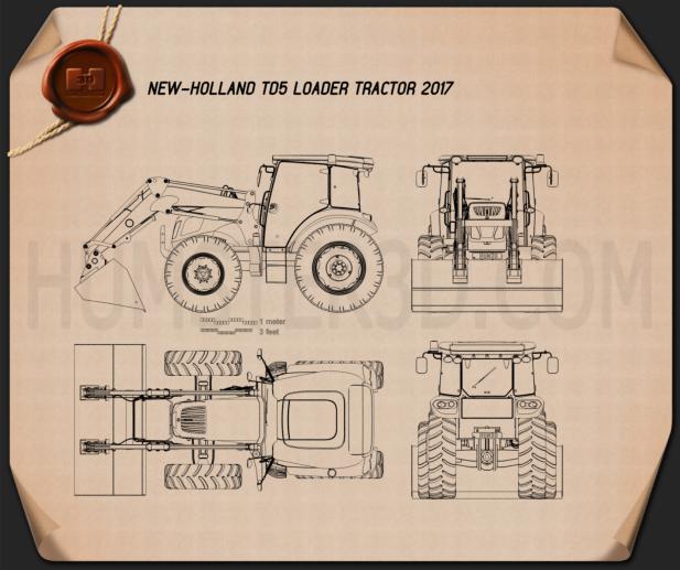 New Holland TD5 Loader Tractor 2017 테크니컬 드로잉