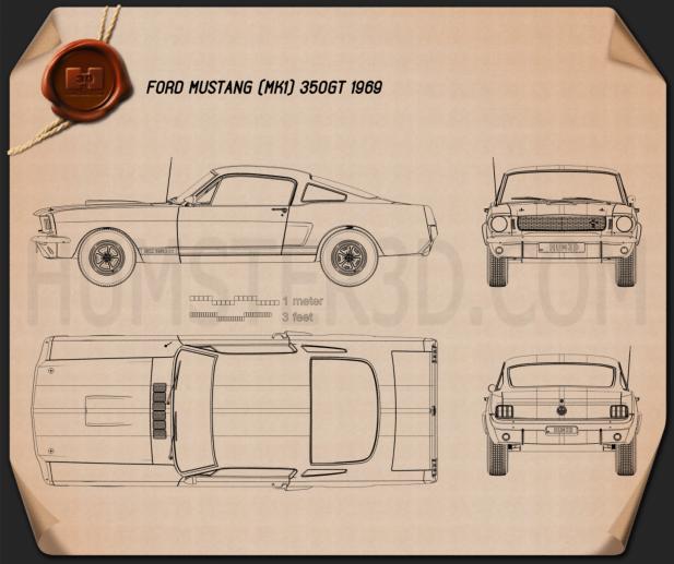 Ford Mustang 350GT 1969 Disegno Tecnico