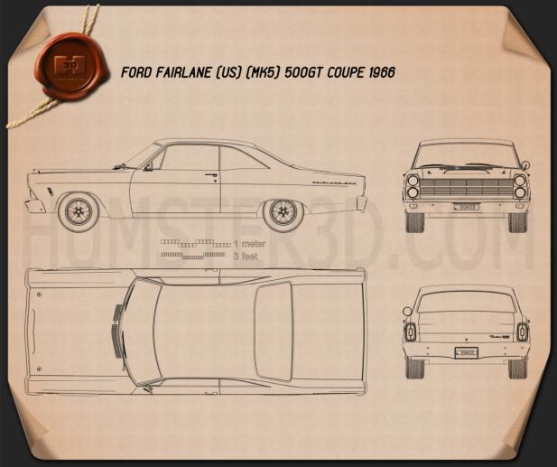 Ford Fairlane 500GT coupé 1966 Disegno Tecnico