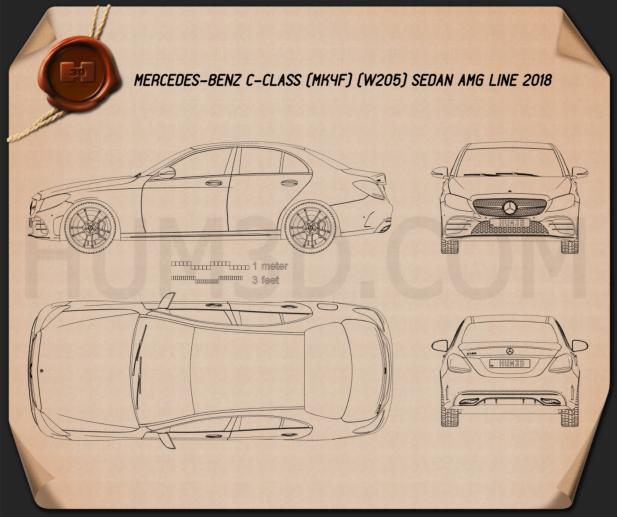 Mercedes-Benz C-Class AMG-line セダン 2018 設計図