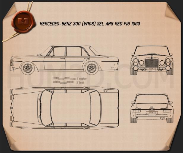 Mercedes-Benz 300 SEL AMG Red Pig 1969 Blueprint