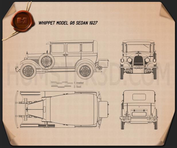 Whippet Model 96 세단 1927 테크니컬 드로잉
