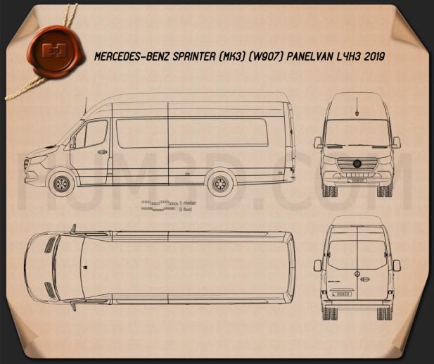 Mercedes-Benz Sprinter Panel Van L4H3 2019 Blueprint
