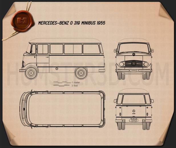 Mercedes-Benz O-319 Minibus 1955 Disegno Tecnico