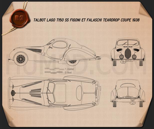 Talbot Lago T150 SS Figoni et Falaschi Teardrop Coupe 1938 蓝图