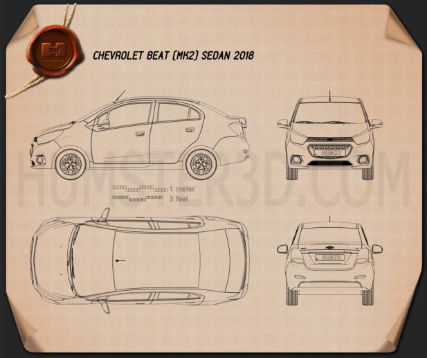 Chevrolet Beat 세단 2018 테크니컬 드로잉