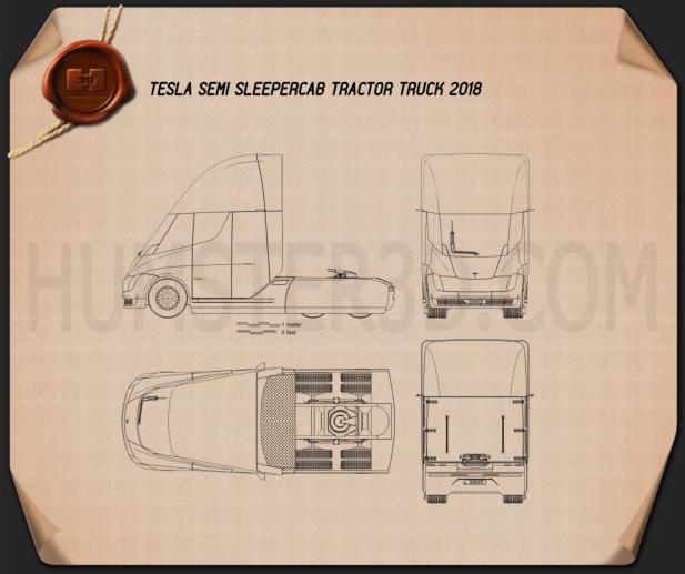 Tesla Semi Sleeper Cab Camion Trattore 2018 Disegno Tecnico