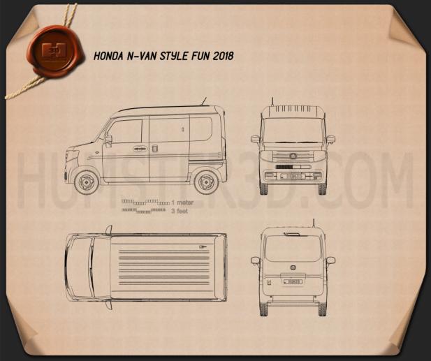Honda N-Van Style Fun 2018 테크니컬 드로잉