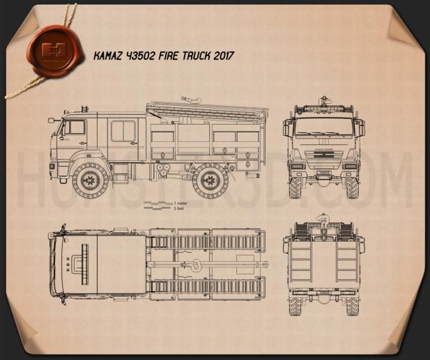 KamAZ 43502 Camion dei Pompieri 2017 Disegno Tecnico