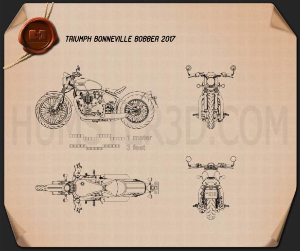 Triumph Bonneville Bobber 2017 테크니컬 드로잉