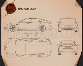 Tesla Model 3 2018 테크니컬 드로잉