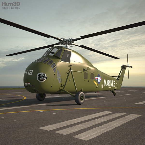 Sikorsky H-34 Military helicopter Modèle 3D