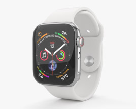 Apple Watch Series 4 44mm Stainless Steel Case with White Sport Band 3D 모델 
