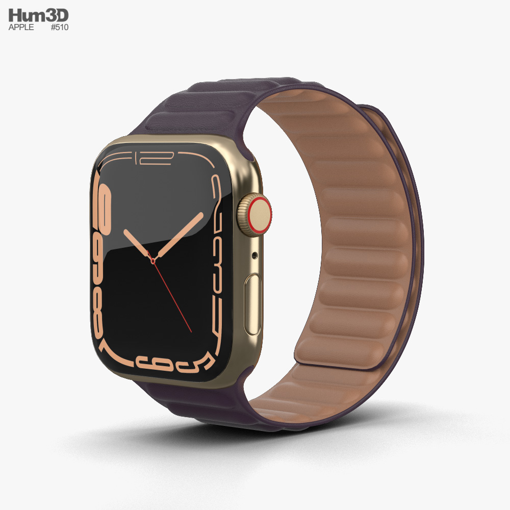 Apple Watch Series 7 41mm Gold Stainless Steel Case with Leather Link 3D 모델 