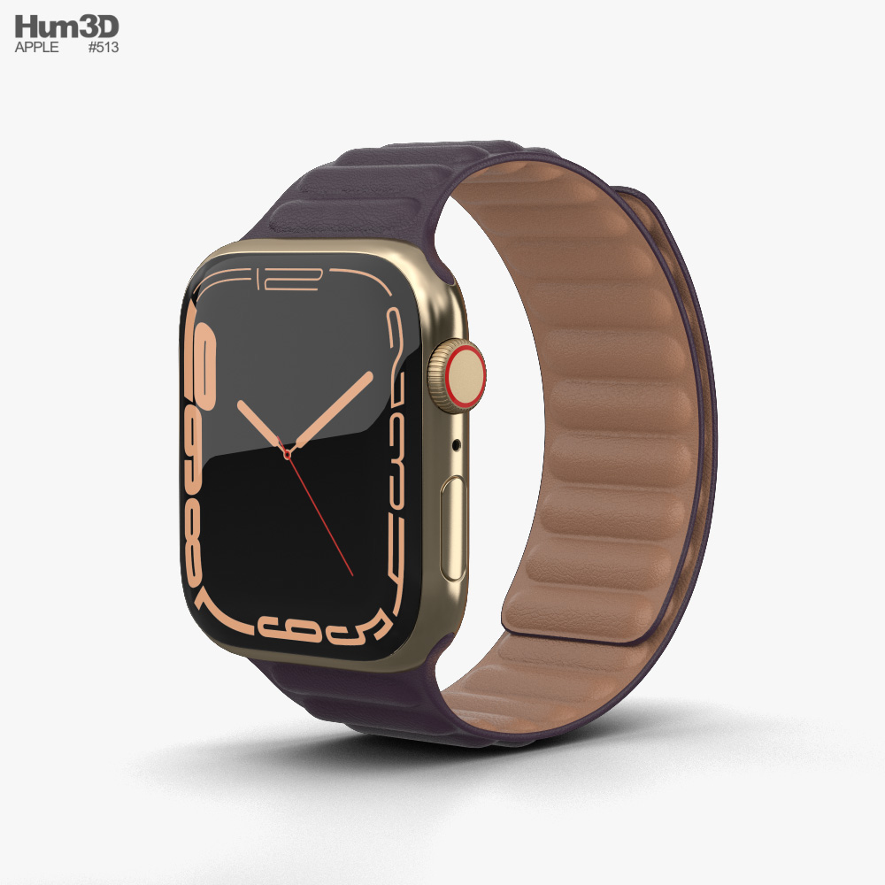 Apple Watch Series 7 45mm Gold Stainless Steel Case with Leather Link 3D 모델 