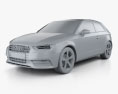 Audi A3 hatchback 3-door 2016 3d model clay render