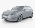Audi A3 Sportback S-Line 2016 3d model clay render