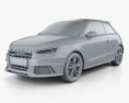 Audi S1 3ドア 2014 3Dモデル clay render