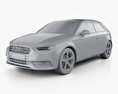 Audi A3 hatchback 3-door with HQ interior 2016 3d model clay render