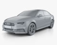 Audi A3 S-line sedan with HQ interior 2019 3d model clay render
