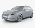 Audi A3 Sportback mit Innenraum 2013 3D-Modell clay render