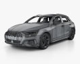 Audi A3 S-line sportback with HQ interior 2022 3d model wire render