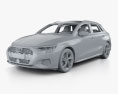 Audi A3 S-line sportback with HQ interior 2022 3d model clay render