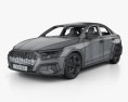 Audi A3 sedan with HQ interior 2022 3d model wire render