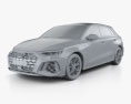 Audi RS3 sportback 2022 3Dモデル clay render