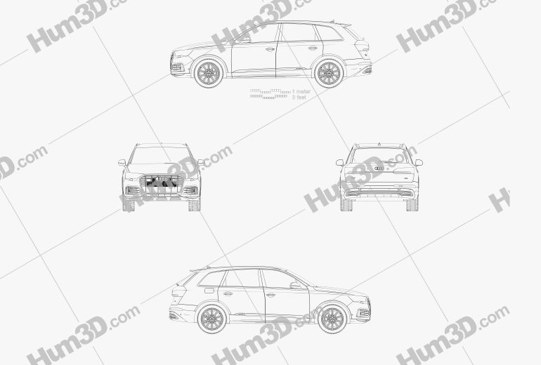 Audi Q7 2022 Blueprint Hum3D