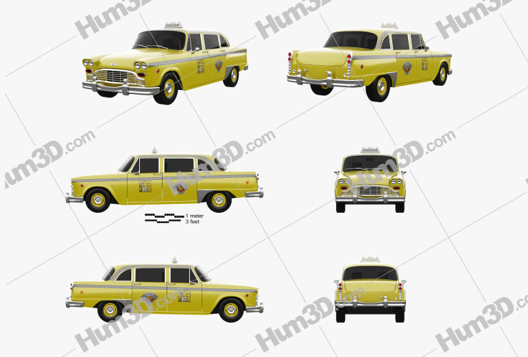 Checker Marathon (A12) Taxi 1978 Blueprint Template Hum3D