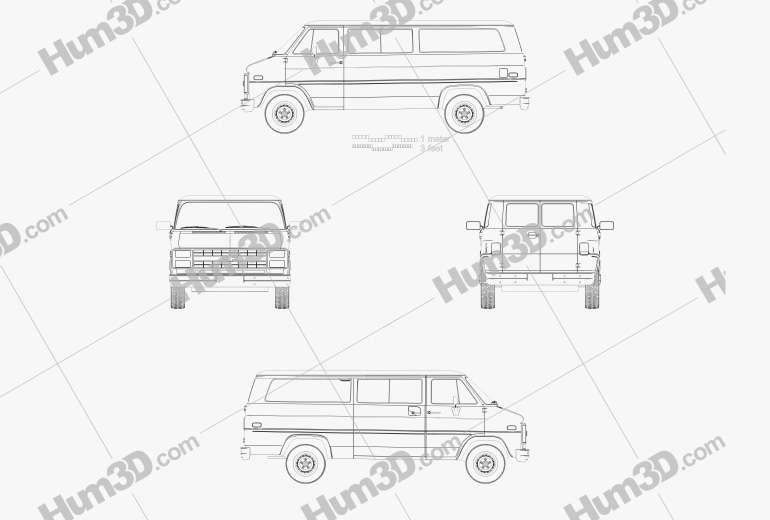 Chevrolet Beauville 1988 Blueprint - Hum3D