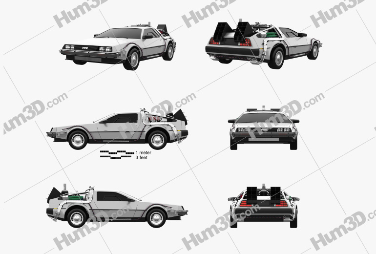 Back to the Future DeLorean car Blueprint Template - Hum3D