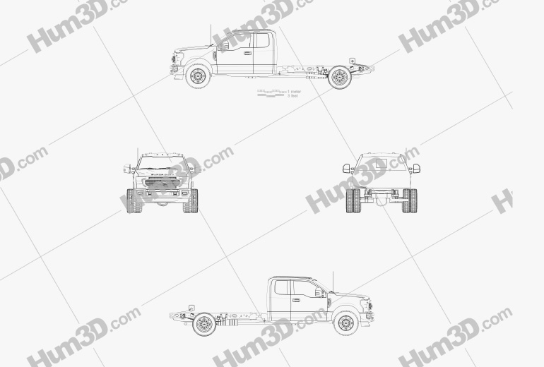 Ford F-550 Super Duty Super Cab Chassis Lariat 2022 Blueprint - Hum3D