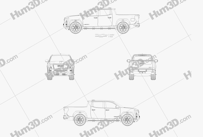 GMC Sierra EV Crew Cab AT4 2024 Blueprint Hum3D