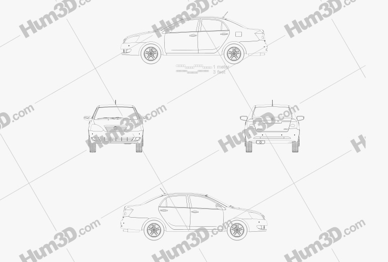 Geely Fc (vision) 2011 Blueprint - Hum3d