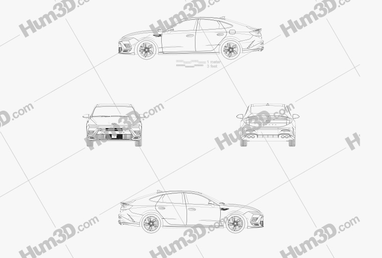 Hyundai Sonata N Line 2024 Blueprint Hum3D