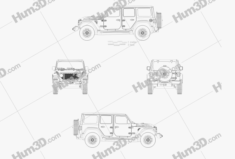 Jeep Wrangler Unlimited Rubicon X 4xe 2024 Blueprint Hum3D