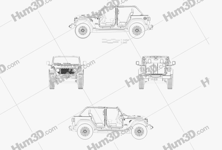 Jeep Wrangler Unlimited Rubicon 392 2024 Blueprint Hum3D