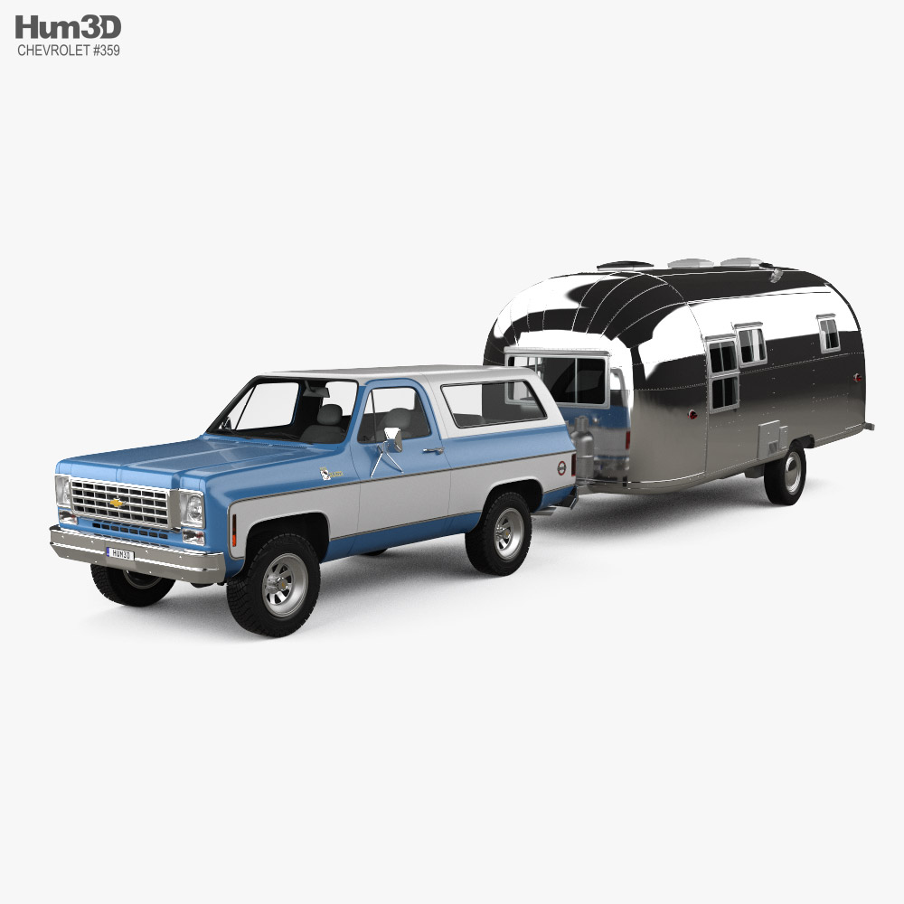 Chevrolet Blazer K5 with Airstream Flying Cloud Travel Trailer 1976 3D 모델 