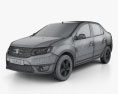 Dacia Logan II 세단 2016 3D 모델  wire render