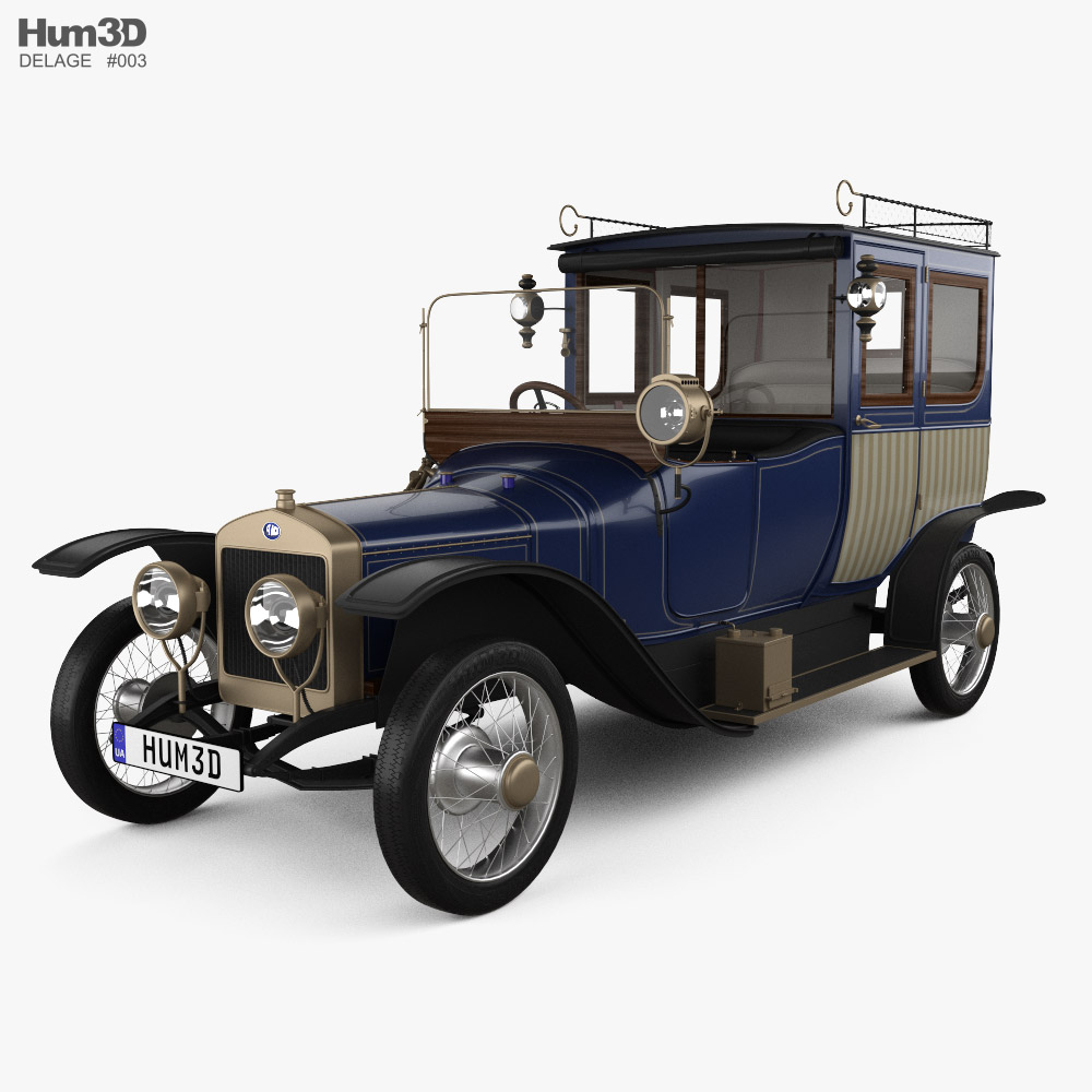 Delage Type A1 Gillotte Coupe con interni e motore 1914 Modello 3D