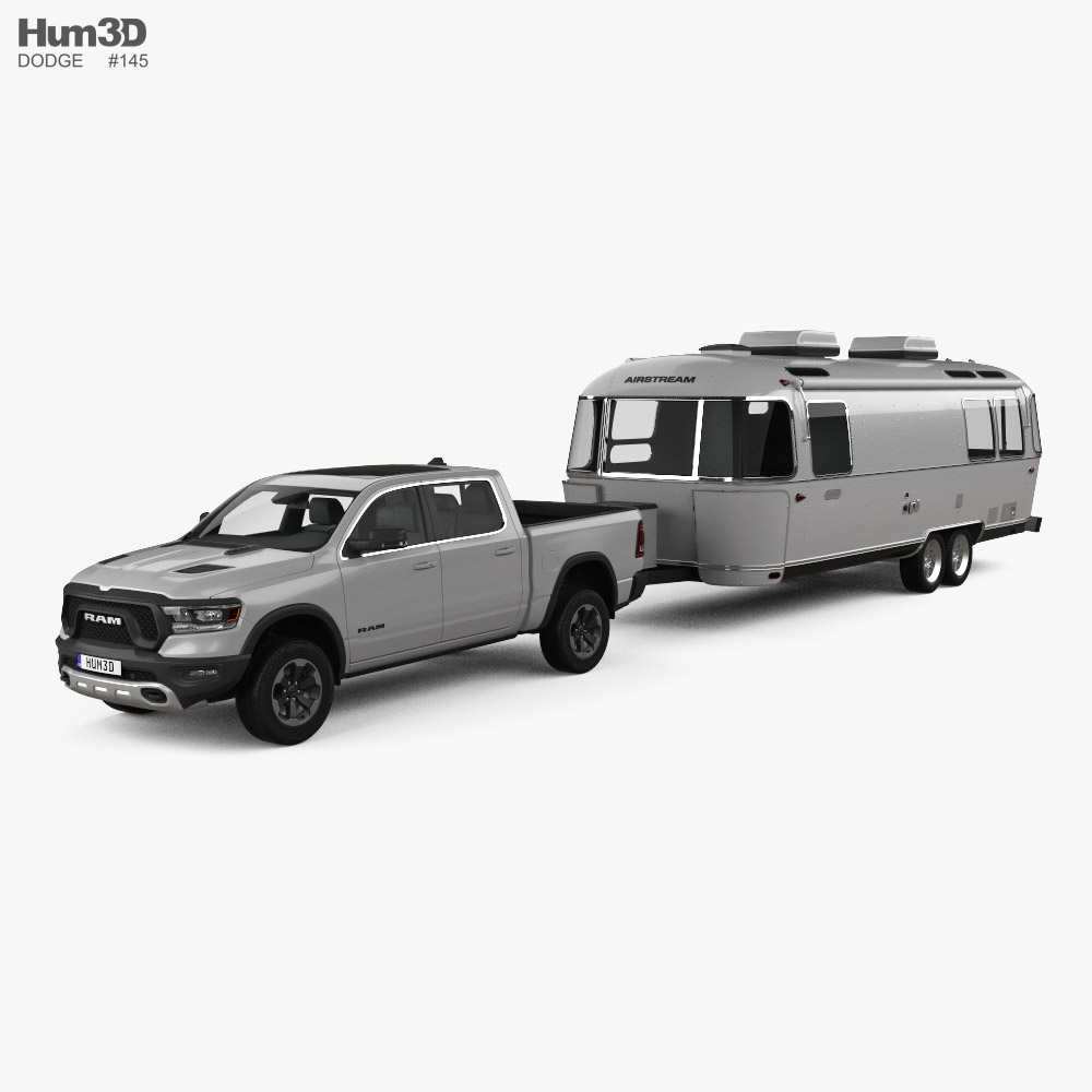 Dodge Ram 1500 Crew Cab Rebel with Airstream Land Yacht Trailer 2019 3D model
