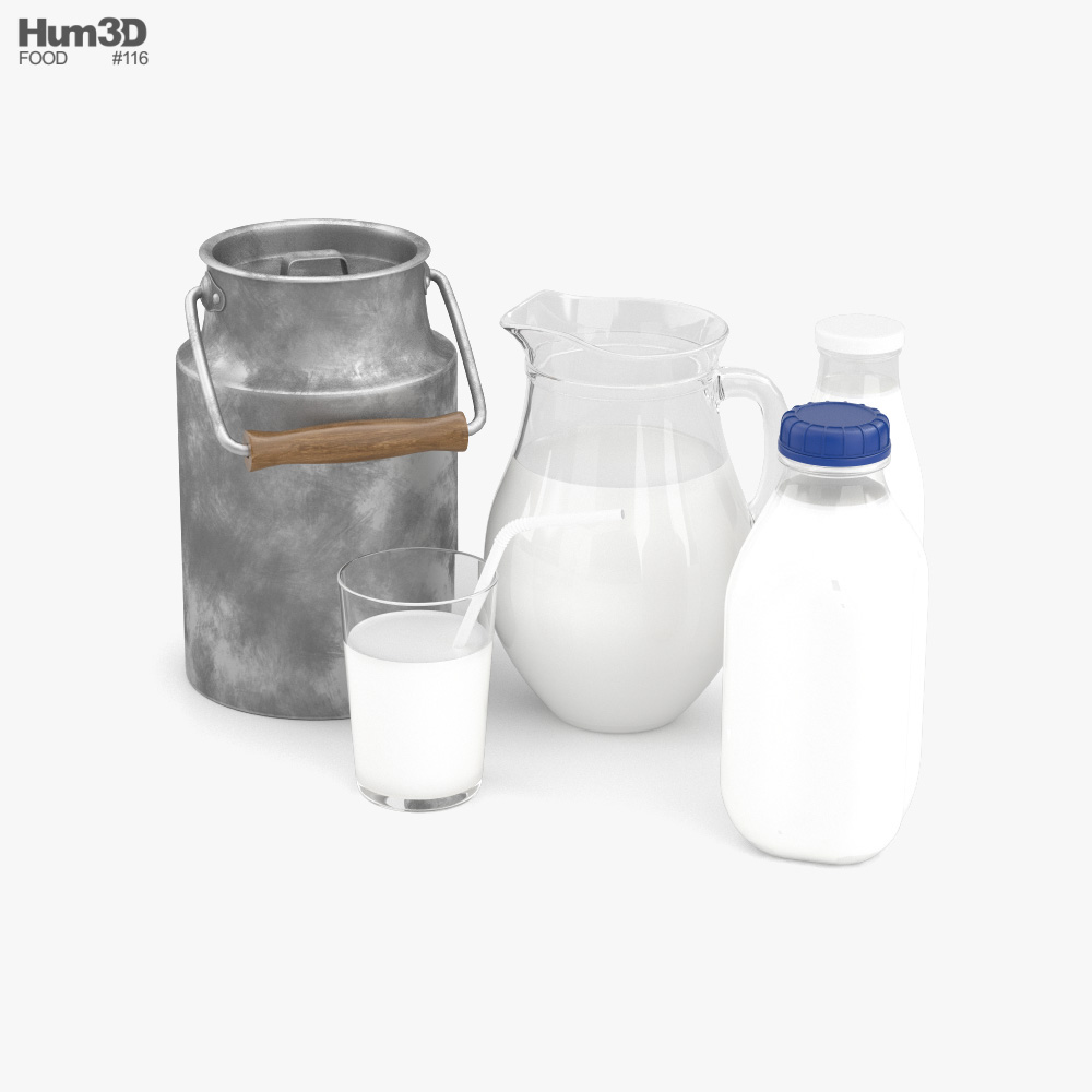 Set bottiglia di latte Modello 3D
