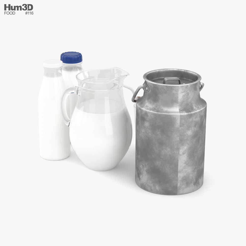 Milk Bottle Set 3d model