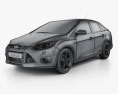 Ford Focus 轿车 2011 3D模型 wire render