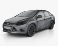 Ford Focus 轿车 Titanium 2012 3D模型 wire render